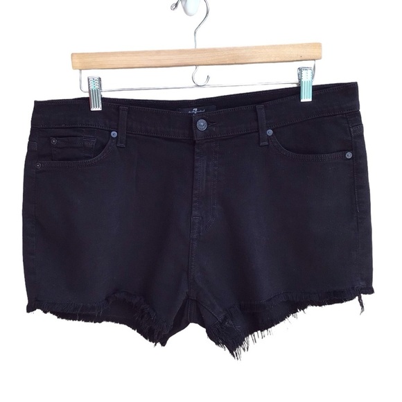 7 For All Man Kind Black Cut Off Shorts Stretch Waist 37” - Picture 1 of 3